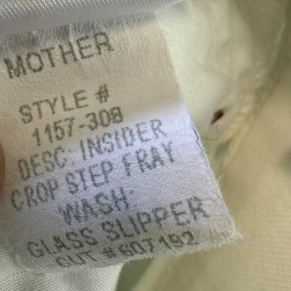 MOTHER The Insider Crop Step Fray White Jeans‎ Raw Hem Denim 25 glass slipper